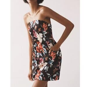 Anthropologie Strapless Sculpted Mini Black Floral Women's size XL NEW